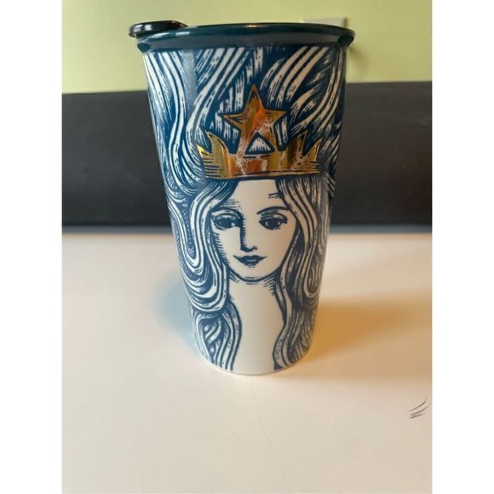 Starbucks 2016 Limited Edition Anniversary Siren Gold Crown Ceramic Tumbler
